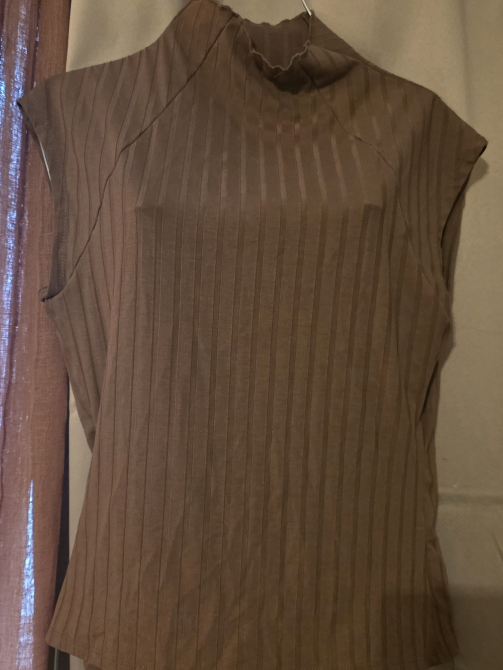 SHEIN Brown Ribbed Mock Neck Sleeveless Tank